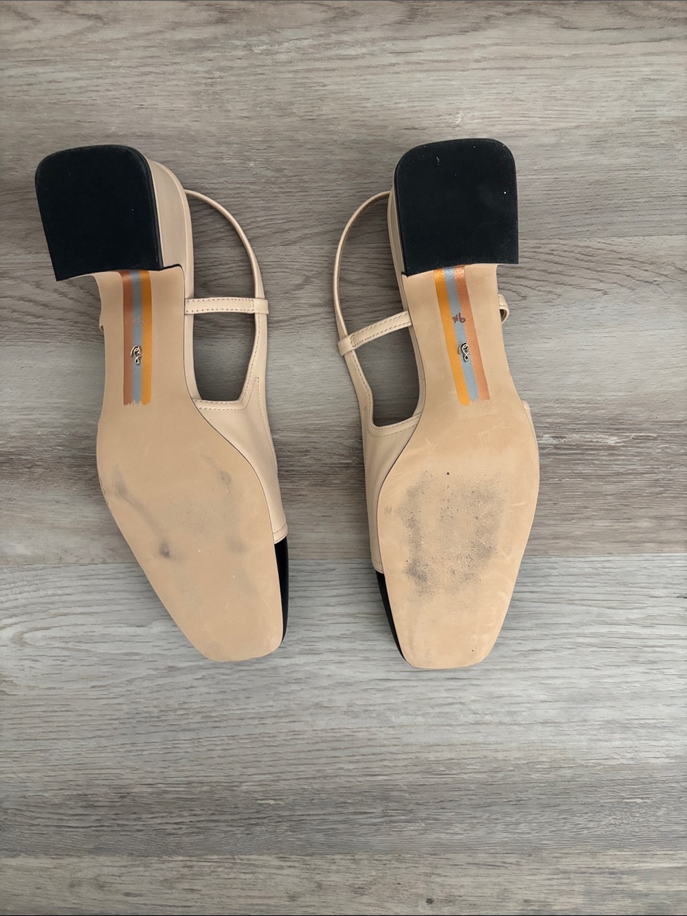 Sam Edelman Cream and Black Block Heel Slingback Sandals - Picture 5 of 5